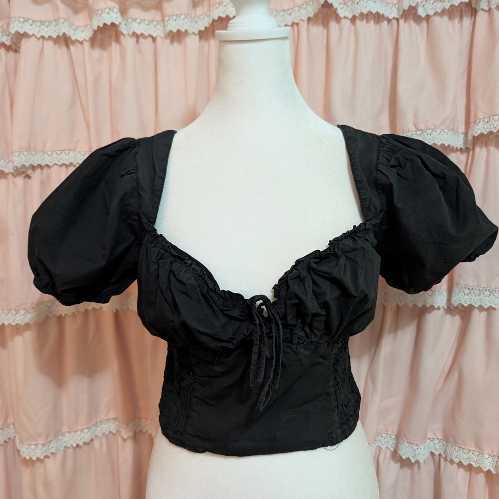 ASTR Black Puff Sleeve Women's Top